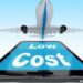 aviao descolando e celular em baixo escrito low cost