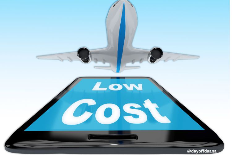 aviao descolando e celular em baixo escrito low cost