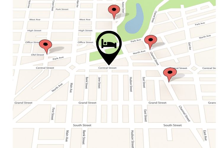 Alt-= Para mostrar que a localizacao do hotel e importante, veja o mapa com atracoes marcadas, e veja se o hotel esta em uma localizacao central