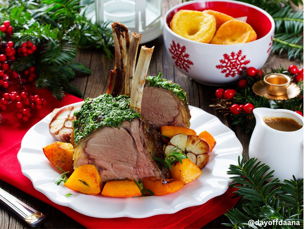 O que comer na Inglaterra - Sunday Roast, mostrando cordeiro, cenoura, e pudding